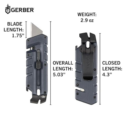 Gerber Gear Prybrid - Cortador de boxeo, hoja retráctil, cuchillo universal resistente con palanca, abrebotellas y pelacables, navaja multifunción EDC Gear – Azul