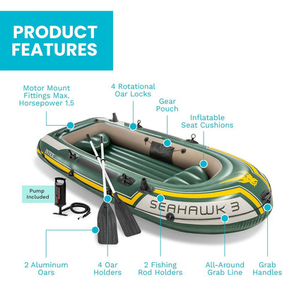 Serie Inflable INTEX Seahawk para Botes: Incluye remos de Lujo y Bomba de Alto Rendimiento, PVC superfuerte, Soportes para caña de Pescar, cerraduras de remos soldadas, asa de Agarre Resistente