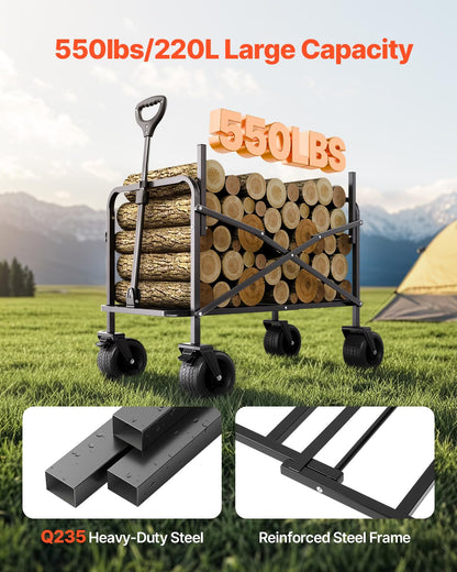 VEVOR - Carrito Plegable 2 en 1, con Capacidad de 250 kg y 220 l, se Convierte en Banco, con asa Ajustable, Ideal para Exteriores, Compras, Camping y jardinería.