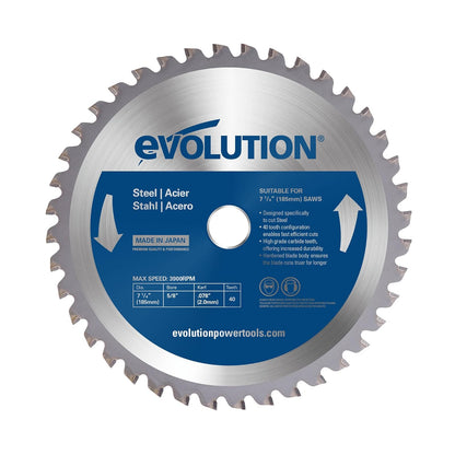 Evolution Power Tools 185BLADEST Hoja TCT para cortar acero dulce, resistente, para cortar metal en frío, sin calor ni rebabas, para sierras circulares, 40 dientes, 7-1/4 pulgadas