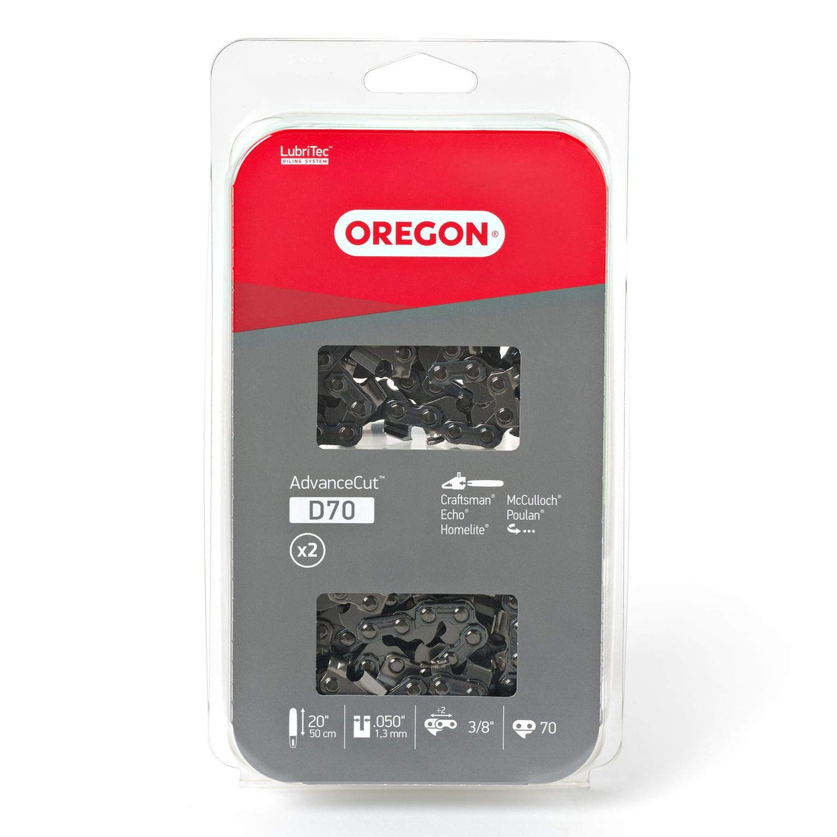 Oregon D70T AdvanceCut Cadena de motosierra para barra de 20 pulgadas; se adapta a Echo CS600P, CS-680, CS-550EVL, Poulan 3400, Homelite XL 12 y Super XLAO y más; 70 eslabones de accionamiento