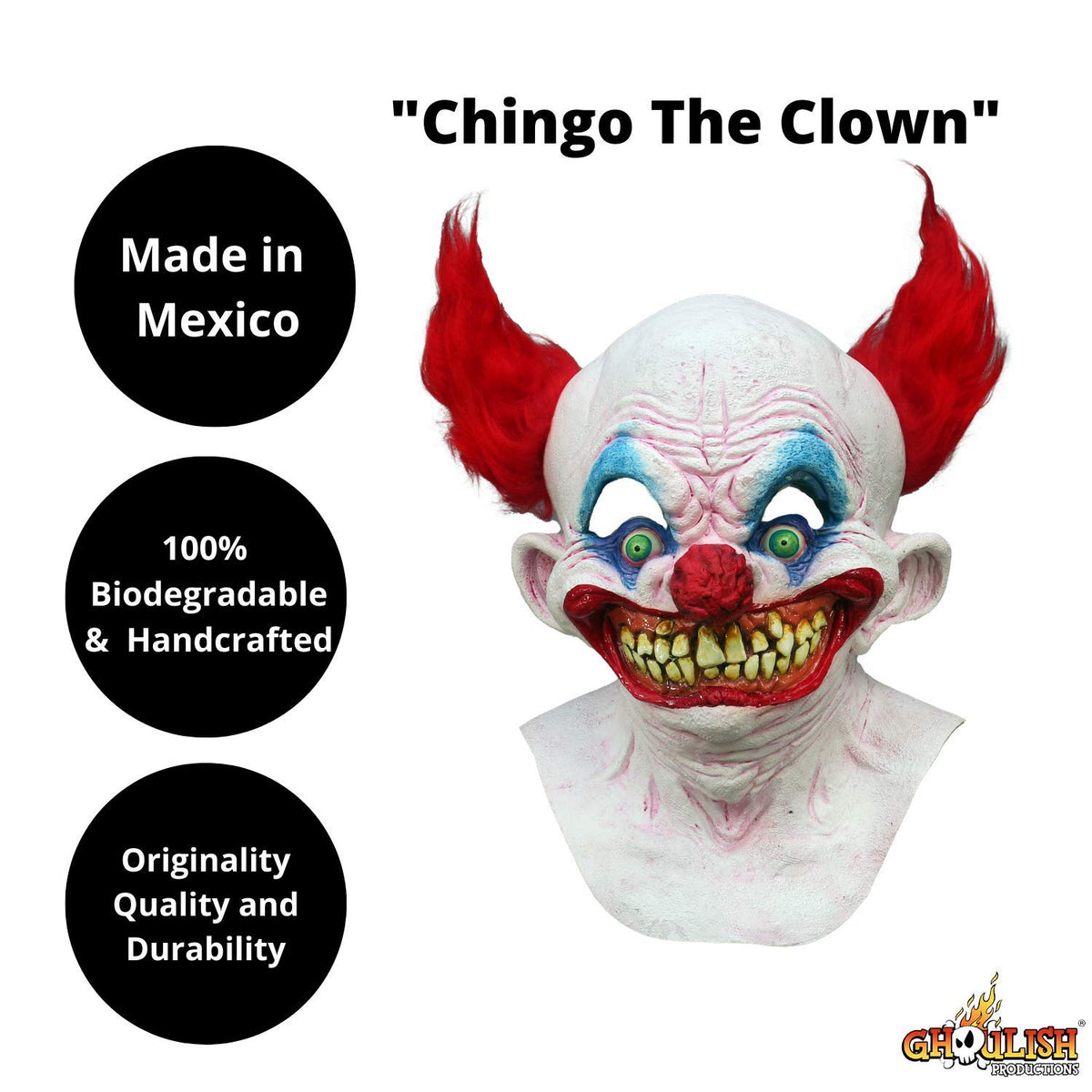 Chingo, Máscara de Payaso Diabólico, Máscaras de Clowns Payasos Asesinos Ideal para Disfraz de Halloween y Fiestas de Disfraces