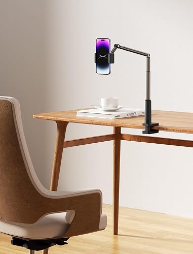 JSAUX - Soporte para teléfono para computadora y Cama, Compatible con iPhone 16, 15, 14, 13, 12, Soporte para teléfono de Cuello de Cisne Flexible 360, Clip de Abrazadera de Brazo Largo Perezoso para