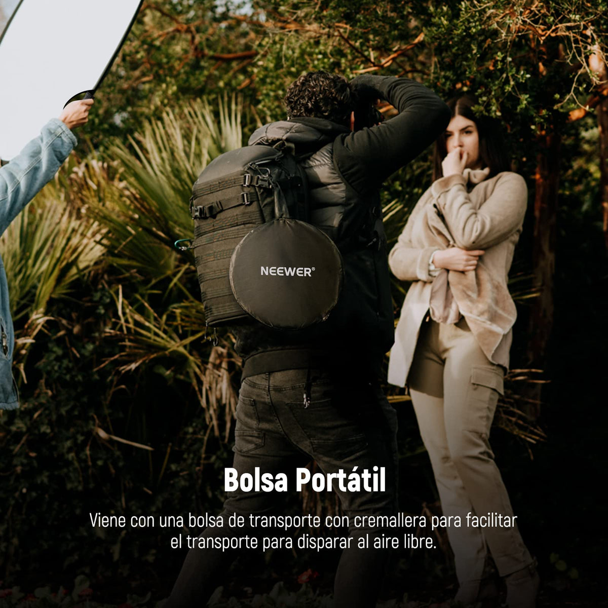 NEEWER Reflector de Luz de 22"/56cm con Empuñadura Rosca 3/8", Difusor de Luz de Disco Plegable 5 en 1 Translúcido/Plateado/Dorado/Blanco/Negro para Iluminación Fotográfica, para Exteriores, RF-110II