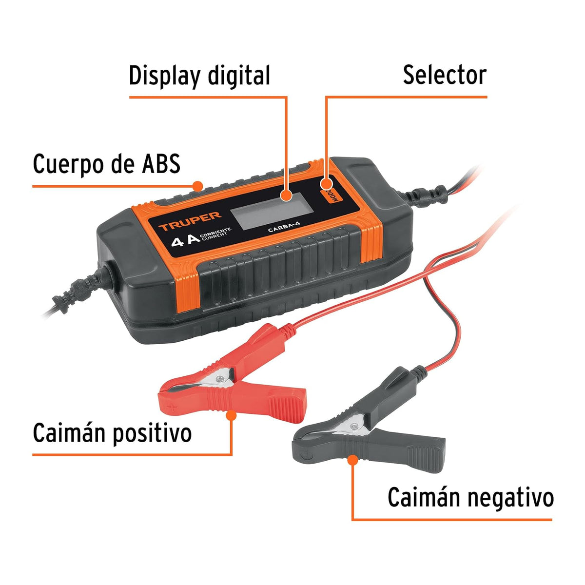 Truper CARBA-4, Cargador/Mantenedor de 4 A para Baterías de 6V/12V