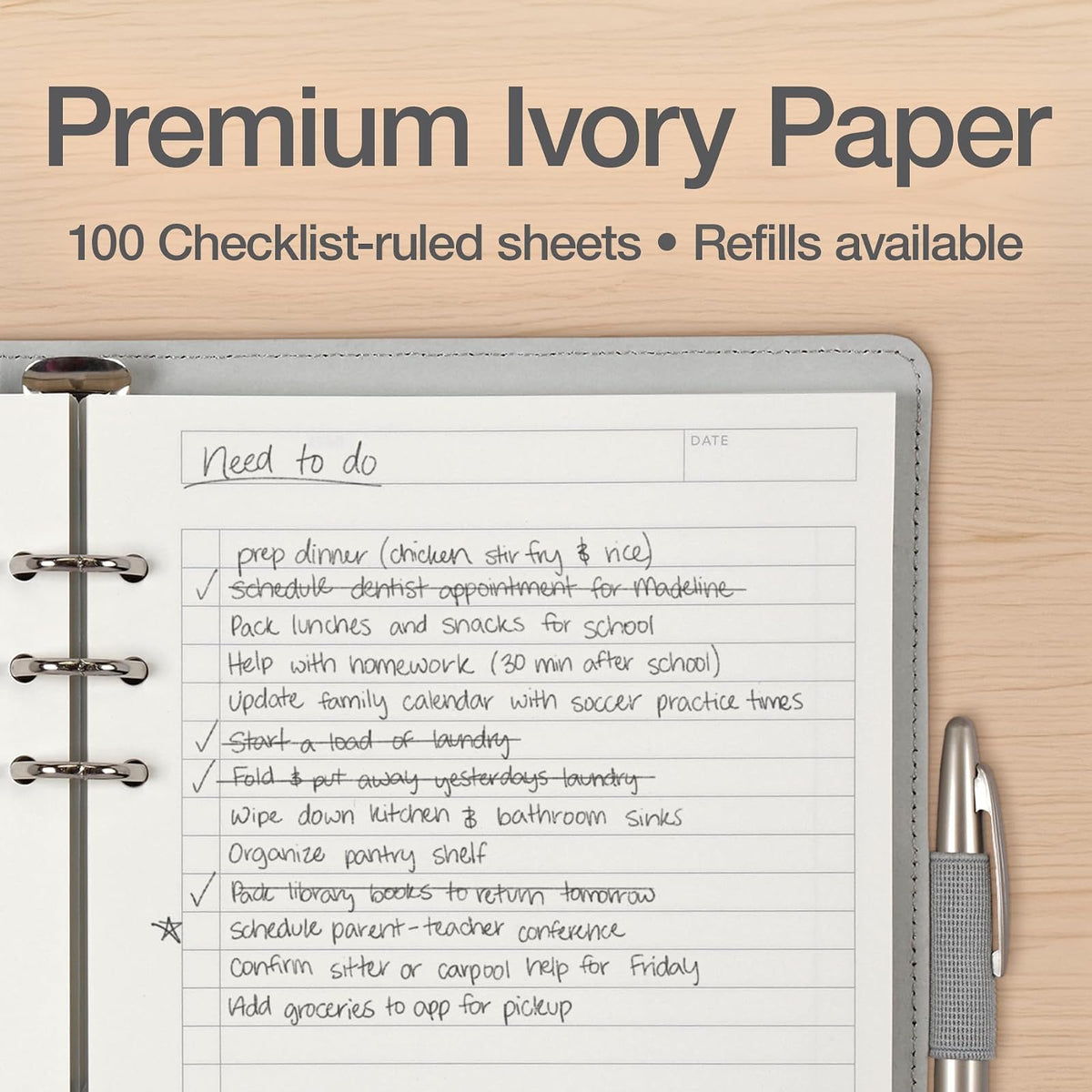 Oxford - Cuaderno profesional de 6 anillas, 7 x 9 pulgadas, cuaderno recargable, papel marfil, 100 hojas, funda de piel sintética rosa rubor (90005)