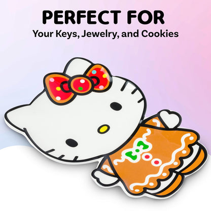 Silver Buffalo Sanrio Hello Kitty - Bandeja decorativa de cerámica esculpida de pan de jengibre para Navidad
