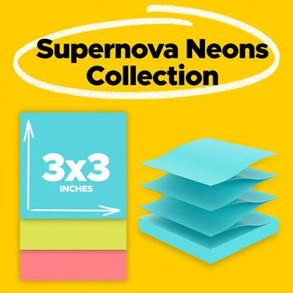 Post-it Super Sticky Notes Pop-Up, 7.6 x 7.6 cm, Super Sticky Pop-Up, Miami Collection, 10 Pads