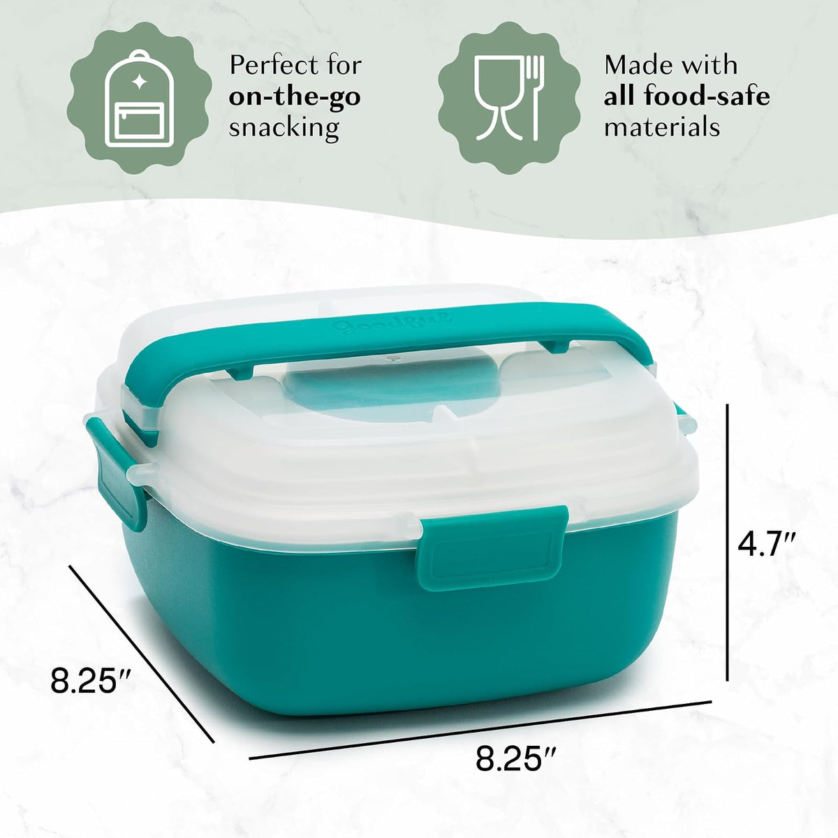 Goodful Contenedor apilable para fiambrera, almacenamiento de alimentos estilo Bento con compartimentos extraíbles para sándwich, aperitivos, coberturas y aderezo, a prueba de fugas y fabricado sin