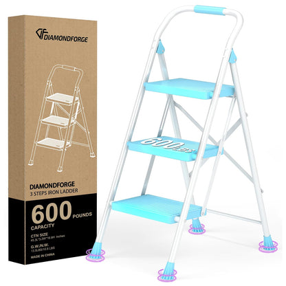 Taburete Plegable Plegable para el hogar, Adultos, Cocina, 3 escalones, Alto y Resistente con pasamanos, escaleras de Escalera, escaleras de Escalera Extensible para Interiores y Casas de 600 Libras