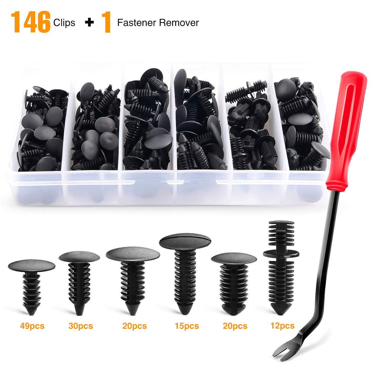 GOOACC Surtido de 146 Piezas de Clips de Sujeción de Parachoques de Nailon para Auto, Negro, GRC-88
