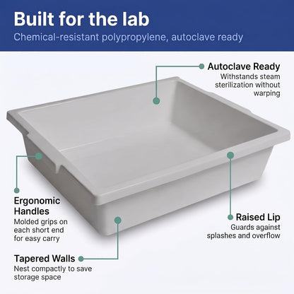 United Scientific™ Bandeja de Contención Multiusos de Polipropileno, Bandeja de Laboratorio para Esterilización y Secado de Suministros de Laboratorio, Rectangular Blanca Clásica