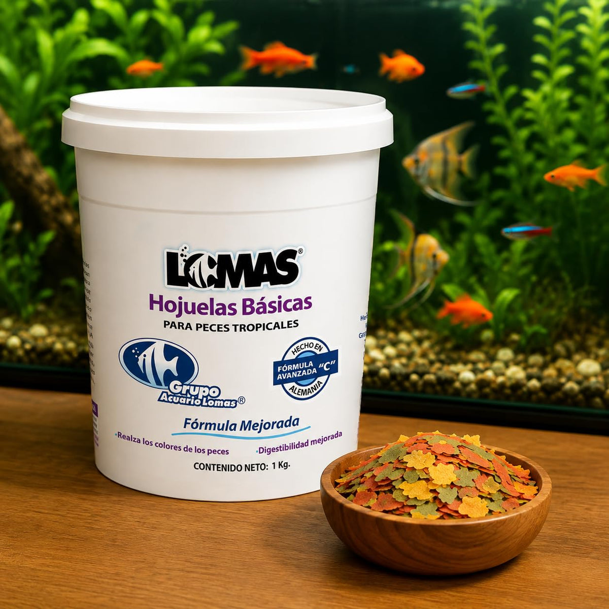 Lomas Alimento en Hojuelas para Peces Tropicales 1 kg, Fórmula con Vitamina C, Realza Colores y Apoya el Sistema Inmune