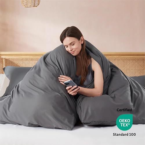Nestl Juego de Funda para Edredón de 3 Piezas - Ultra Suave Fibra de Doble Cepillado Colección de Hotel - Cubierta de Edredón con Cierre de Botones y 2 Fundas para Almohada, Gris Carbón - Queen 228 x 228