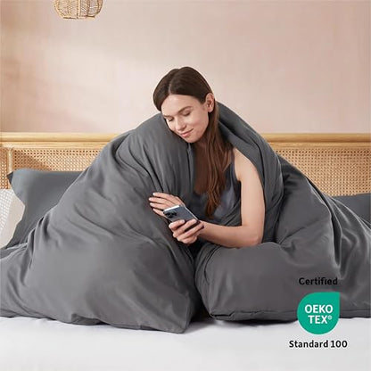 Nestl Juego de Funda para Edredón de 3 Piezas - Ultra Suave Fibra de Doble Cepillado Colección de Hotel - Cubierta de Edredón con Cierre de Botones y 2 Fundas para Almohada, Gris Carbón - Queen 228 x 228