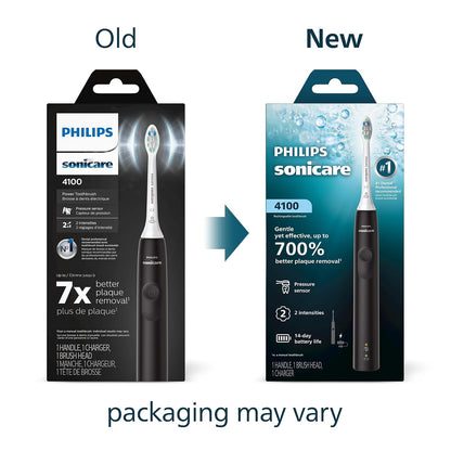 PHILIPS - Cepillo de dientes eléctrico Sonicare 4100, cepillo de dientes eléctrico recargable con sensor de presión, negro HX3681/24