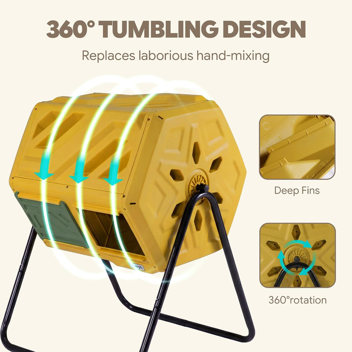 Werph - Contenedor de compostaje de Doble cámara de 43 galones, Vaso de compostaje para Exteriores de Montaje rápido, contenedor Giratorio para compostaje con Guantes para jardín, Cocina y Patio