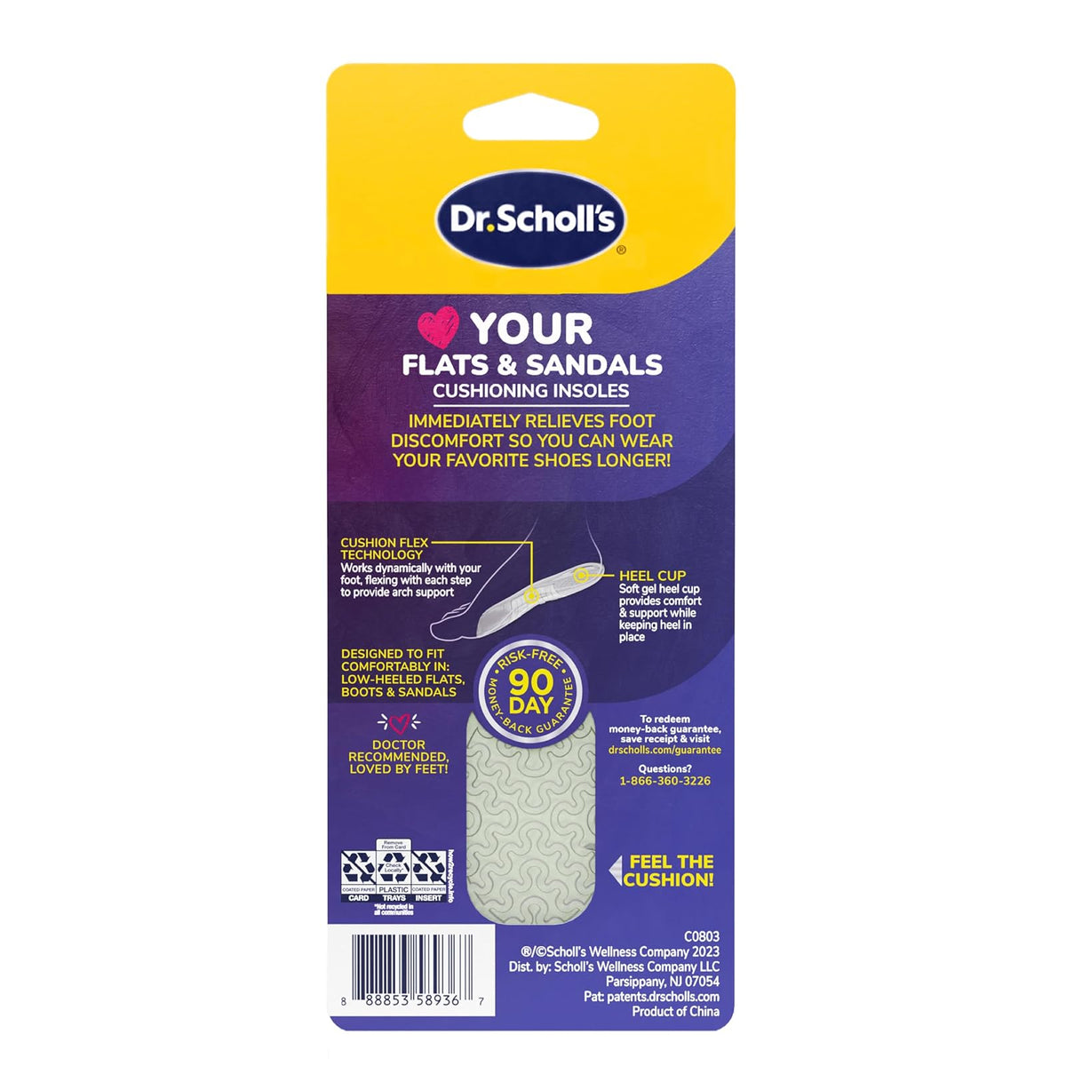 Dr. Scholl's Cushioning Insoles for Flats and Sandals, All-day Comfort In Flats, Boots, (for Women's 6-10), New Packaging