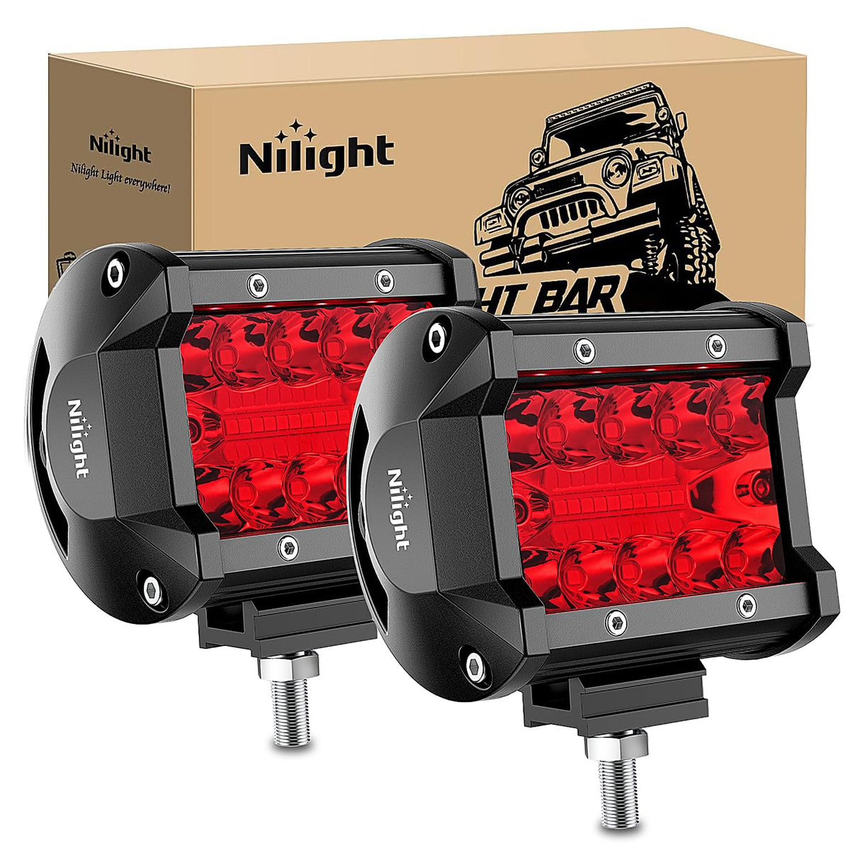 Nilight Luces LED Rojas 4 in, Triple Fila, 60 W, Haz de Inundacion, Paquete de 2 18202R