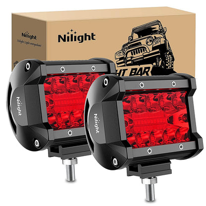 Nilight Luces LED Rojas 4 in, Triple Fila, 60 W, Haz de Inundacion, Paquete de 2 18202R