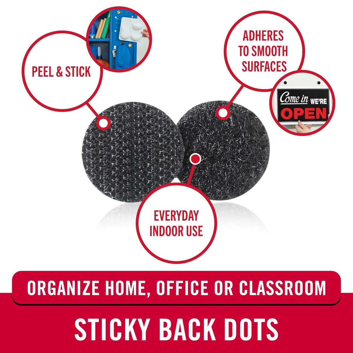VELCRO Brand Dots with Adhesive | 250pk, Black | Small 1/2 Inch Circles | Sticky Back Round Dots for Secure Mounting in Office, School or Home (VEL-30868-AMS)