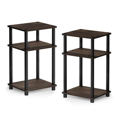 Furinno Just Turn-N-Tube, Mesa Auxiliar de 3 Niveles, Columbia Nogal con Negro, Set de 2