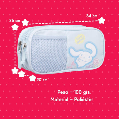 Ruz Lapicera Doble Casual | Cinnamoroll | 100% Poliéster | Bolso Escolar para Niños con Múltiples Bolsillos y Cierre de Cremallera | Recomendado desde 3 años