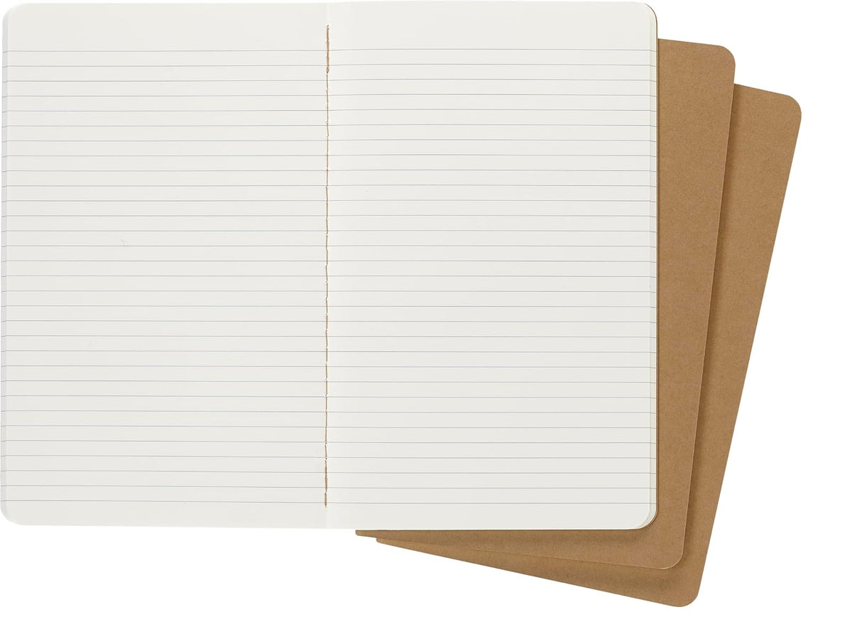 Moleskine Cahier - Diarios (3 unidades), tamaño grande, (5 x 8.25), cubierta suave, Rayado, Kraft marrón