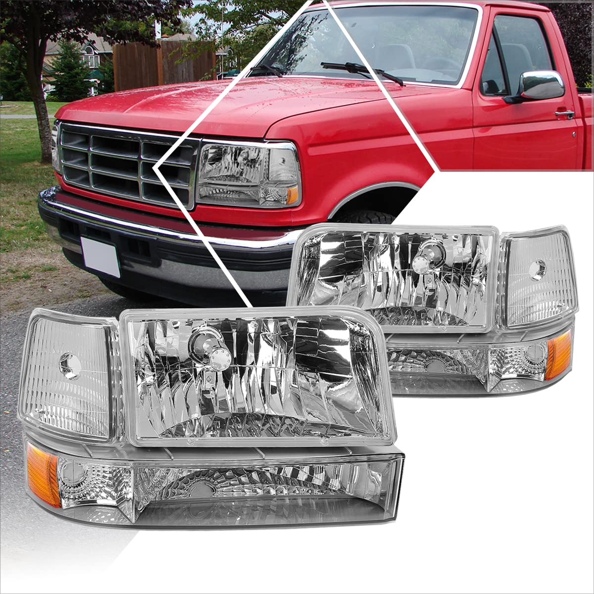 PM PERFORMOTOR PMHL-F150-9296-6P-OH-CA Faros Delanteros de Esquina Cromados para Pontiac Grand Prix 2004-2008, Ámbar Cromado