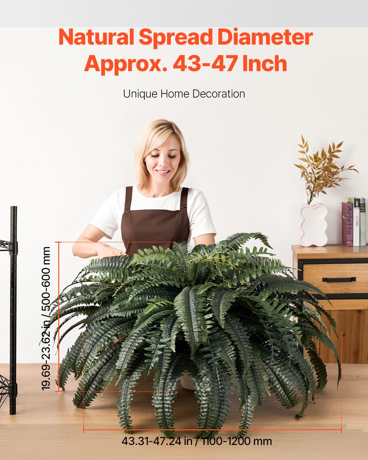 VEVOR Helechos Artificiales de Plástico, Diámetro Natural de 100-119 cm, Decoración de Pared con 88 Ramas, para Casa, Oficina y Exterior, Maceta no Incluida, 720 x 250 x 250 mm, Verde, 1 Pieza