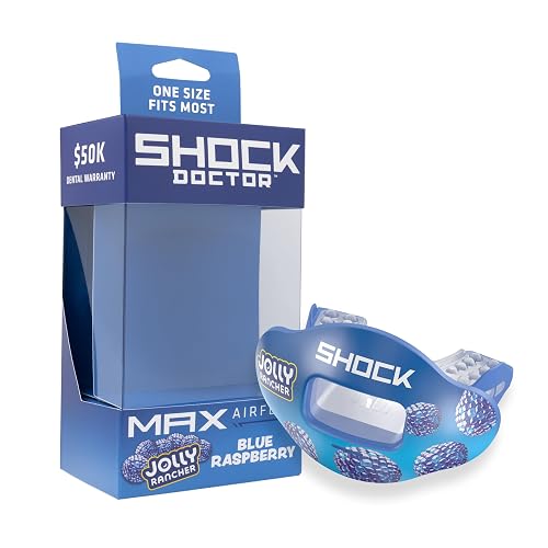 Shock Doctor Protector Bucal Kool Aid MAX Air Flow | Unitalla, sabor cereza puncha tropical, protección labial completa, compatible con tirantes, ajuste instantáneo para fútbol