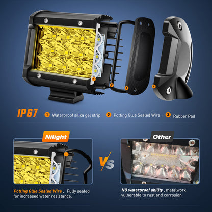 Nilight 18031S-B Luces Antiniebla LED de Triple Fila de 36W para Camiones Jeeps UTV ATV Barcos Marinos, Redonda, Ámbar, 2 Piezas 4 Pulgadas