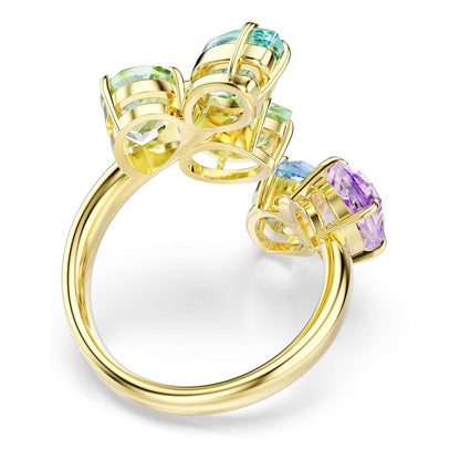 Anillo con motivo de gema Swarovski, cortes mixtos, multicolor, chapado en tono dorado