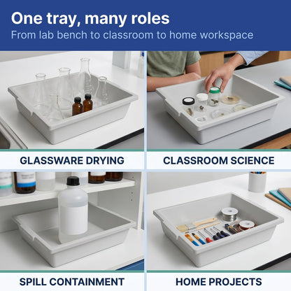 United Scientific™ Bandeja de Contención Multiusos de Polipropileno, Bandeja de Laboratorio para Esterilización y Secado de Suministros de Laboratorio, Rectangular Blanca Clásica