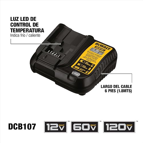 DEWALT Cargador de Batería de Herramienta, Voltage 12V/20V Máx., 1.25 A, DCB107