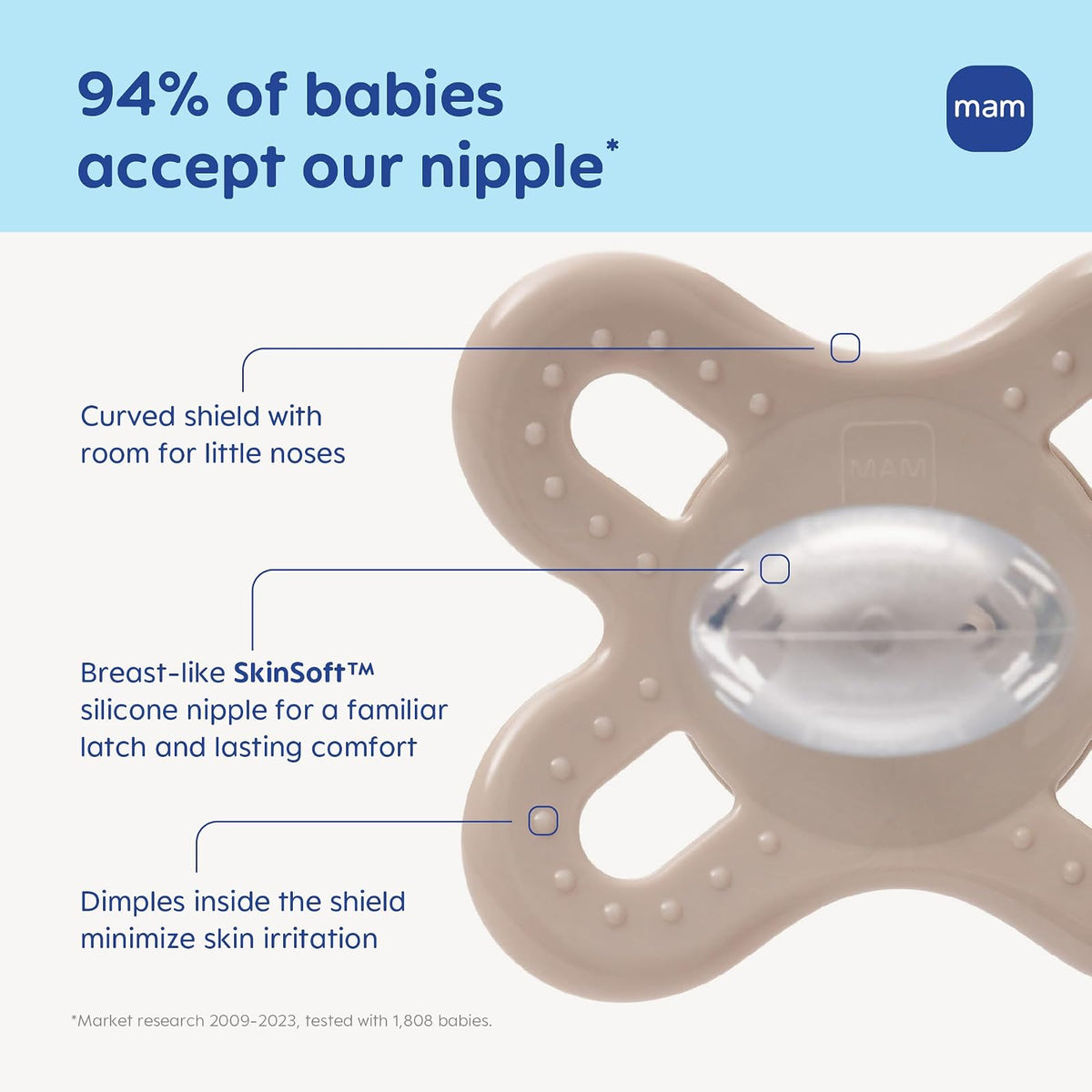 MAM Original Start - Chupones para bebé de 0 a 3 meses de silicona suave | Pezón de silicona suave para la piel, desarrollado con expertos médicos especialmente para bocas más pequeñas, sin BPA
