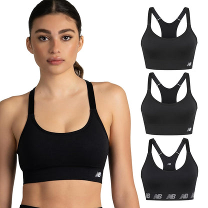New Balance - Paquete de 3 Sujetadores Deportivos sin Costuras para Mujer, transpirabilidad con Ojo de Cerradura, Brasier Deportivo para Gimnasio, Juego de Entrenamiento de Yoga
