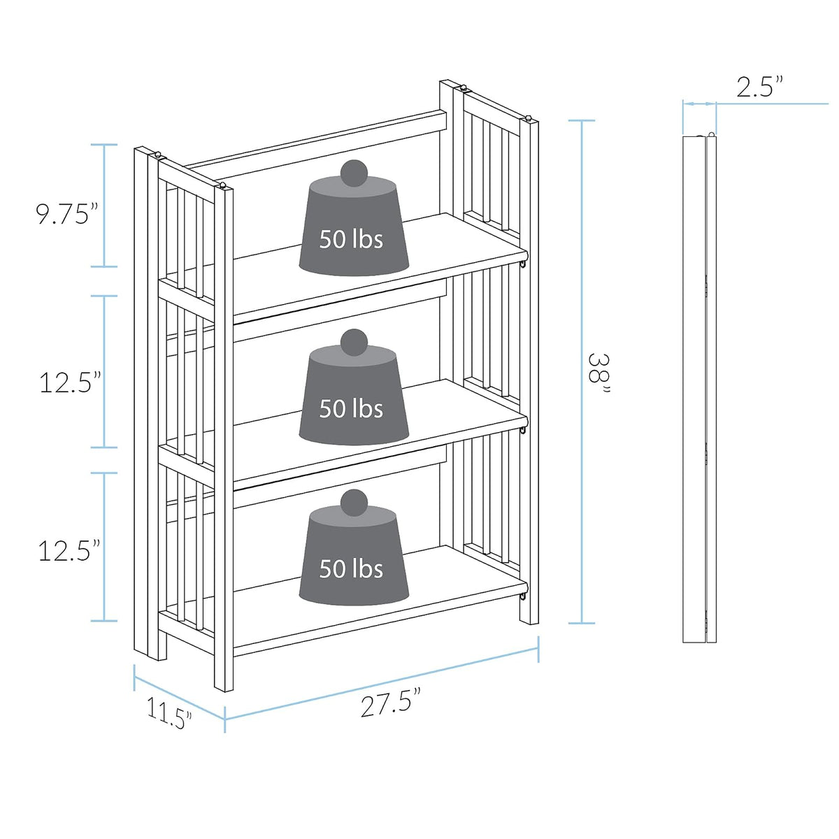 Casual Home - Estantería Plegable con 3 estantes apilable