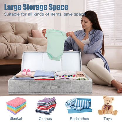Supowin Contenedores de almacenamiento debajo de la cama con tapas, caja organizadora grande para debajo de la cama con asa, plegable debajo de las bolsas de almacenamiento para organizar ropa