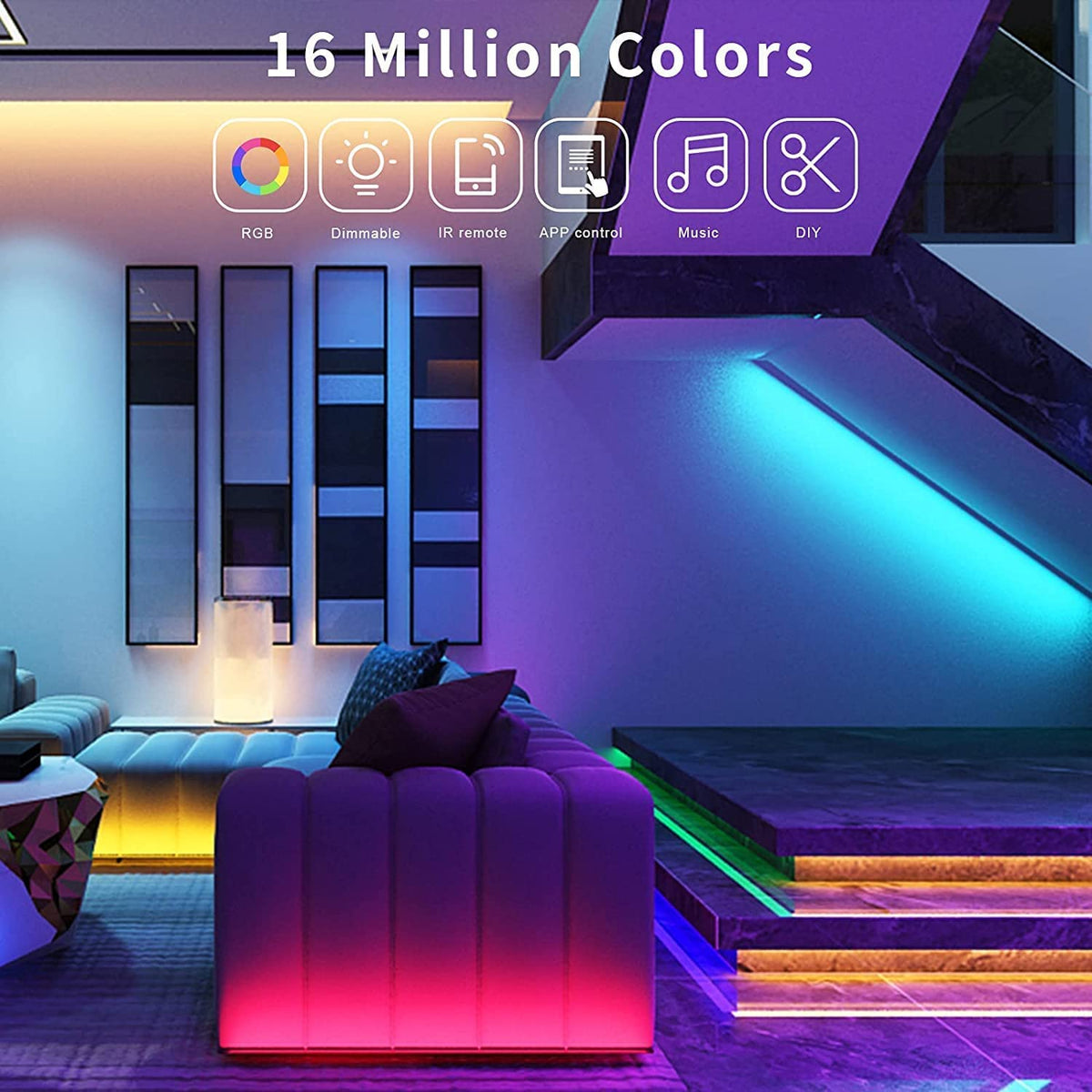 Dosyu Luces Led Inteligente 5M/16.4FT, 5050 RGBW Tira LED de WiFi, con Google Home, Alexa, Control por APP y Mando a Distancia, para cuarto, TV, Fiesta, Hogar, DIY, Navideña y Halloween Decoración.