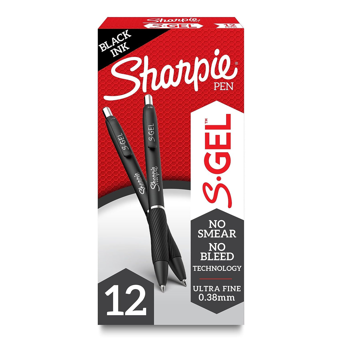 Sharpie S-Gel, bolígrafos de gel, punta ultra fina (0,38 mm), negro, 12 unidades