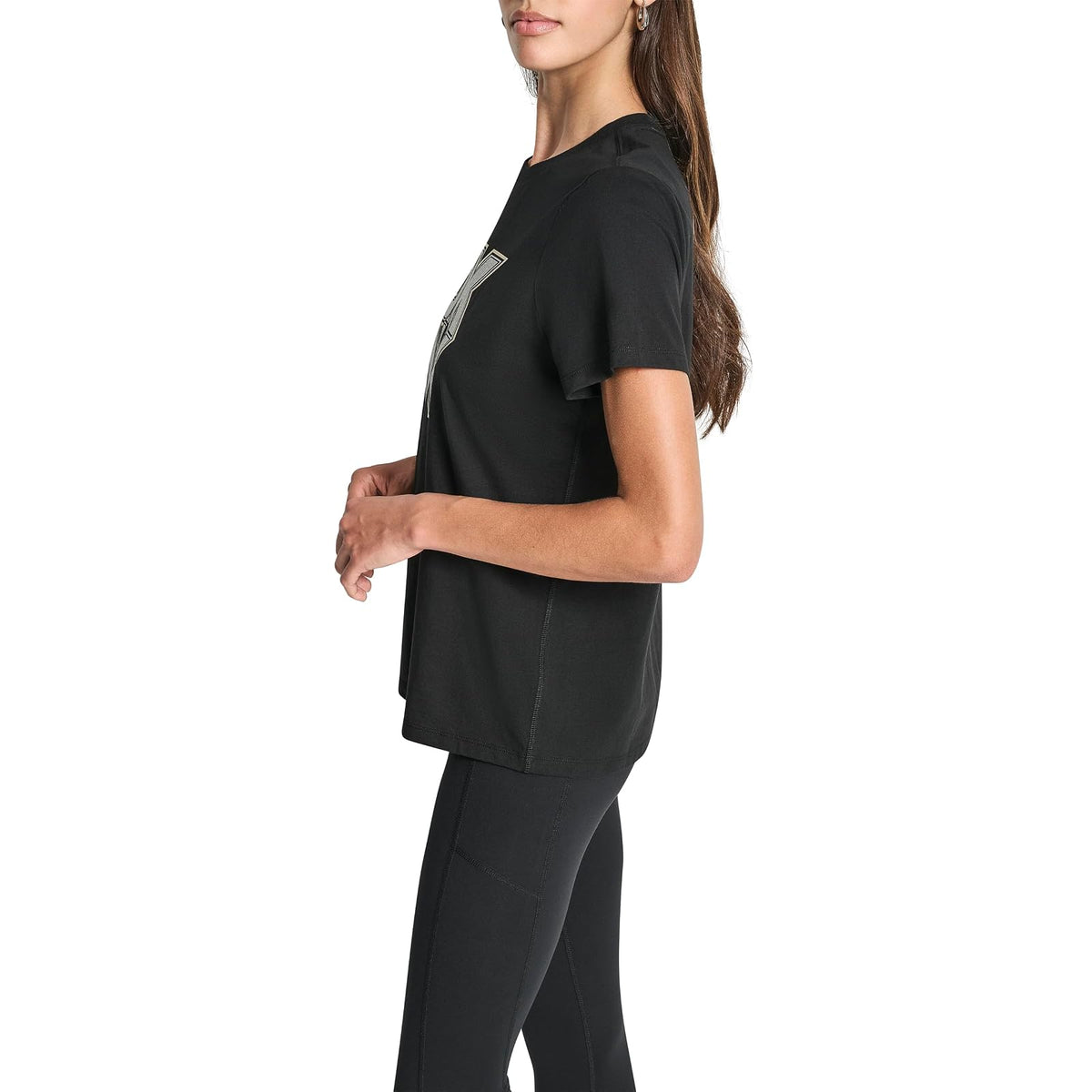 DKNY - Camiseta de Manga Corta con Logotipo de Purpurina para Mujer