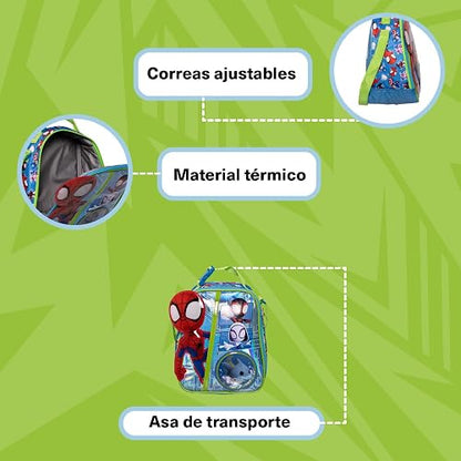 Ruz Lonchera Infantil y Preescolar | Spidey y Sus Amigos | 100% Poliéster Capacidad 3 Litros | Bolso de Poliéster para Niños con Forro Interno y Cierre de Cremallera | Recomendado desde 3 años