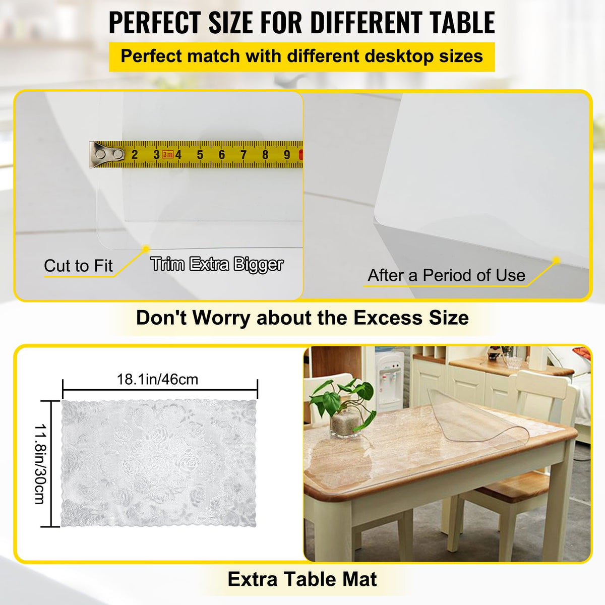 VEVOR - Funda de mesa de plástico de 42 x 78 pulgadas, protector de mesa transparente de 1,5 mm de grosor, tapete rectangular transparente, impermeable y fácil de limpiar para oficina o mesa de noche
