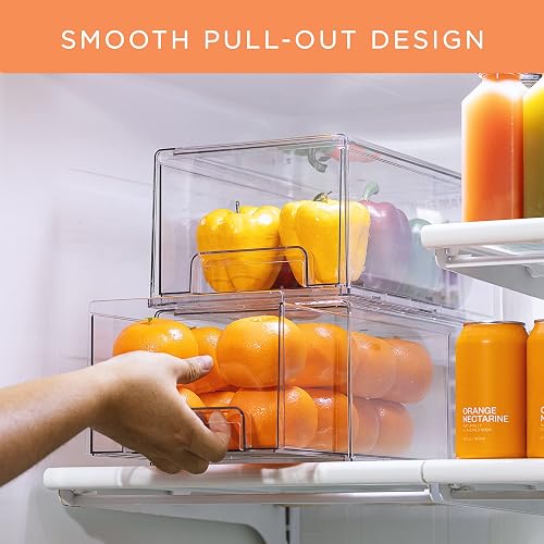 Sorbus Fridge Drawers - Clear Stackable Pull Out Organizer Bins - Food Storage Containers for Kitchen, Refrigerator, Freezer, Vanity Organization and Storage (2 Pack | Large)