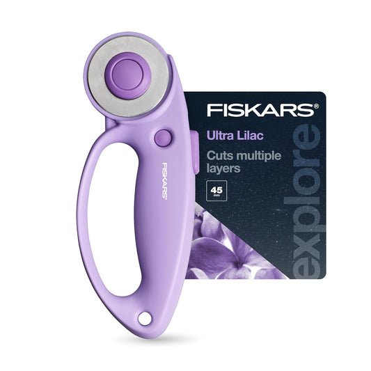 Fiskars - Cortador rotativo de bucle, Explore Collection Ultra Lila, hoja de acero de precisión para tela, fieltro y vinilo, 45 mm