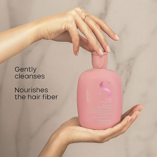 Alfaparf Milano Semi Di Lino Champú hidratante sin sulfato nutritivo para cabello seco – sin SLS, parabenos y parafina – seguro en cabello tratado con color – Calidad de salón profesional, 249 ml