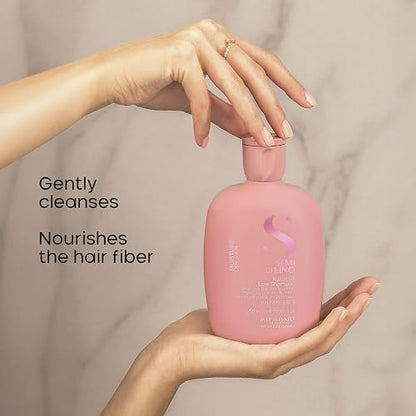 Alfaparf Milano Semi Di Lino Champú hidratante sin sulfato nutritivo para cabello seco – sin SLS, parabenos y parafina – seguro en cabello tratado con color – Calidad de salón profesional, 249 ml