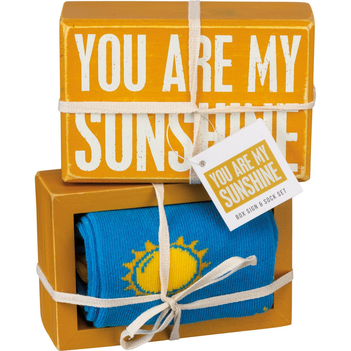 Primitives by Kathy - Juego de letreros Decorativos en Caja y par de Calcetines, diseño de You Are My Sunshine