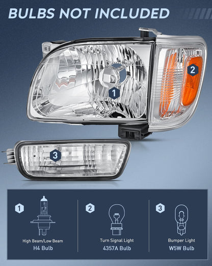 Nilight NA722 Conjunto de Faros Delanteros para Toyota Tacoma 2001-2004, Carcasa Cromada, Reflector Ámbar